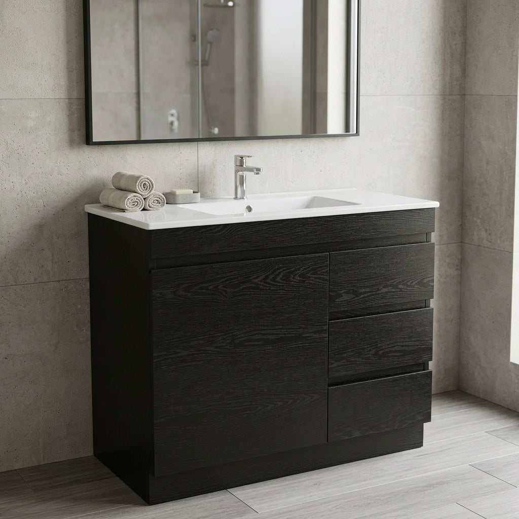 MADRID FLOOR STANDING VANITY 900MM - DARK OAK | BATHROOM VANITY NZ