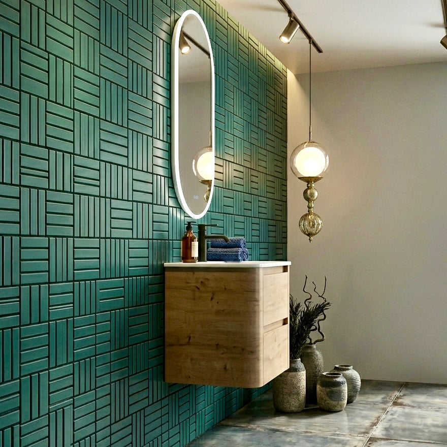 600MM BROOKLYN CURVED WALL HUNG VANITY | HONEY OAK