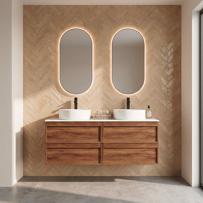 ASPEN WALNUT WALL HUNG VANITY 1500MM DOUBLE | 4 DRAWERS, PLYWOOD FLOATING VANITY NZ