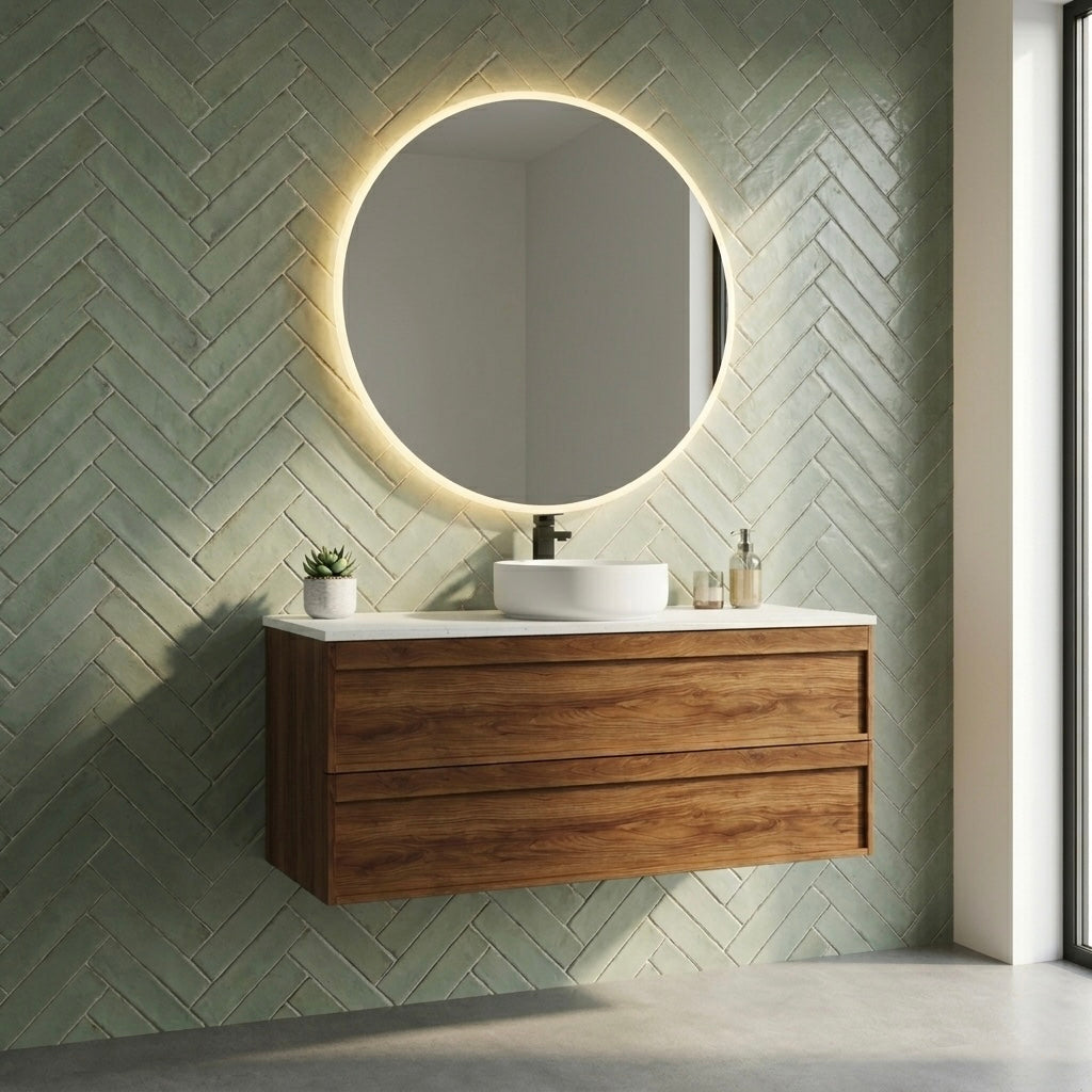 ASPEN WALNUT WALL HUNG VANITY 1200MM SINGLE | 4 DRAWERS, PLYWOOD FLOATING VANITY NZ