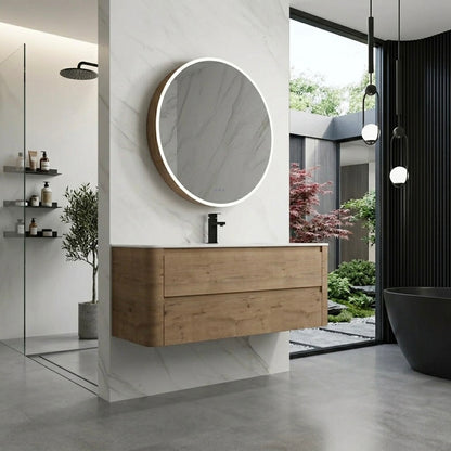1200MM BROOKLYN CURVED WALL HUNG VANITY | HONEY OAK