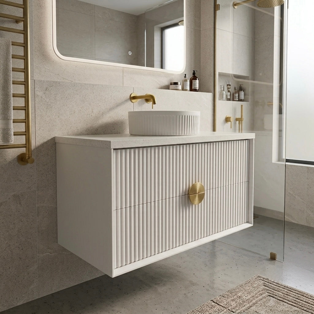 ELVA FLUTED WALL HUNG VANITY 750MM - WHITE | BATHROOM WALL HUNG VANITY NZ