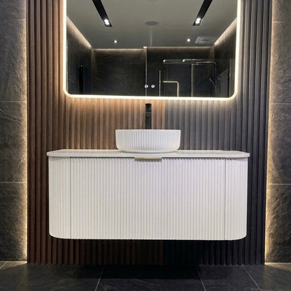 1200MM CURVED FLUTED WALL HUNG VANITY | MATT WHITE