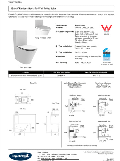 ENGLEFIELD EVORA RIMLESS BACK TO WALL TOILET SUITE