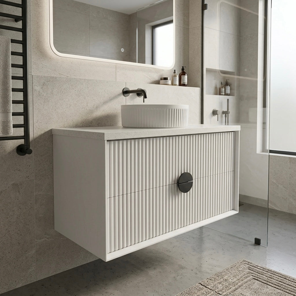 ELVA FLUTED WALL HUNG VANITY 750MM - WHITE | BATHROOM WALL HUNG VANITY NZ