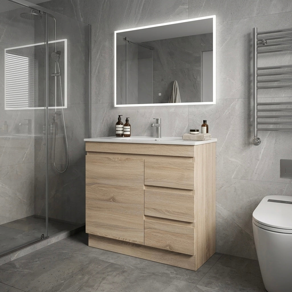 MADRID FLOOR STANDING VANITY 900MM - LIGHT OAK | PLYWOOD BATHROOM VANITY NZ