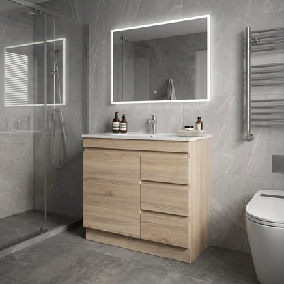 MADRID FLOOR STANDING VANITY 900MM - LIGHT OAK | PLYWOOD BATHROOM VANITY NZ