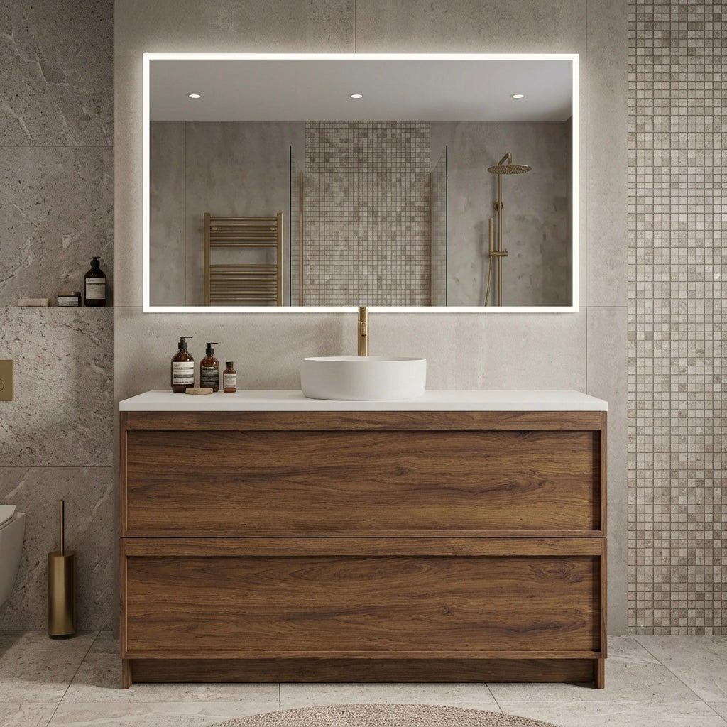ASPEN WALNUT FLOOR STANDING VANITY 1200MM SINGLE | 2 DRAWERS WITH CERAMIC BASIN