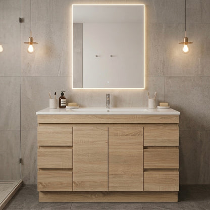 MADRID FLOOR STANDING VANITY 1200MM SINGLE - LIGHT OAK | PLYWOOD BATHROOM VANITY NZ