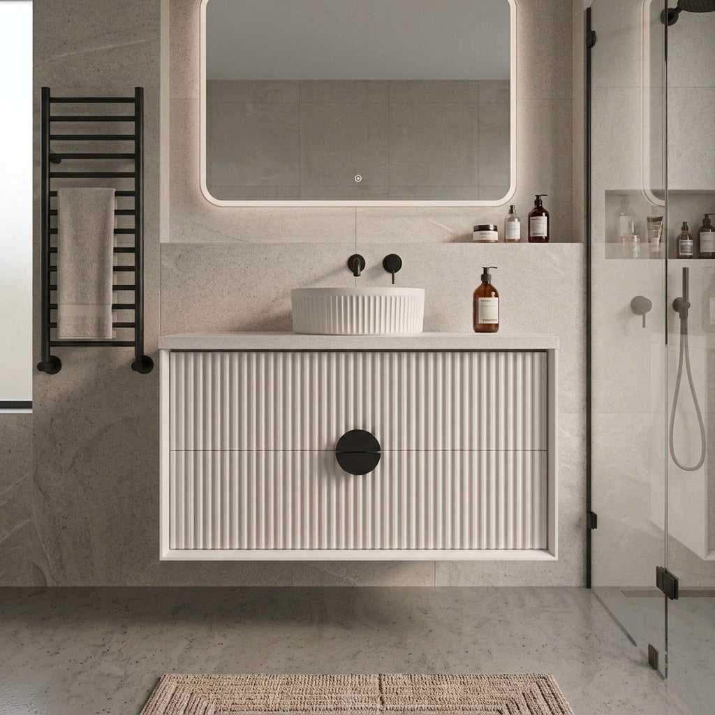 ELVA FLUTED WALL HUNG VANITY 750MM - WHITE | BATHROOM WALL HUNG VANITY NZ