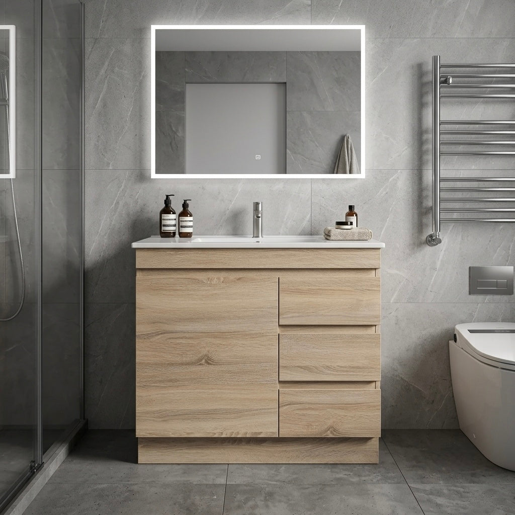 MADRID FLOOR STANDING VANITY 900MM - LIGHT OAK | PLYWOOD BATHROOM VANITY NZ