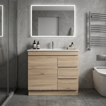 MADRID FLOOR STANDING VANITY 900MM - LIGHT OAK | PLYWOOD BATHROOM VANITY NZ