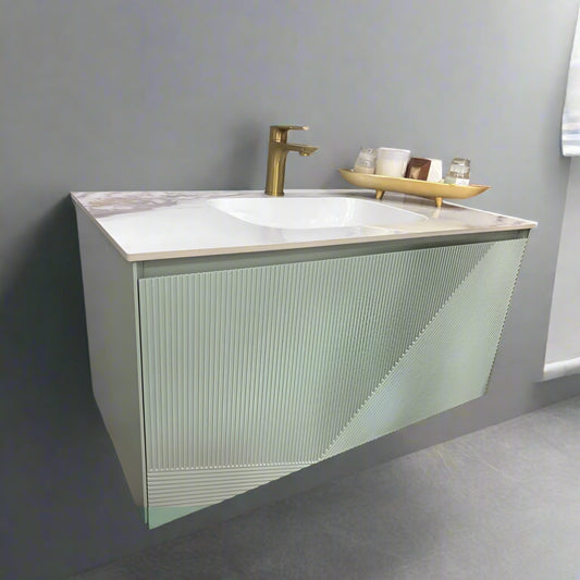 750MM SAGE GREEN WALL HUNG VANITY – PARALLEL AVO | MODERN FLOATING BATHROOM VANITY NZ - The Tile Collection™