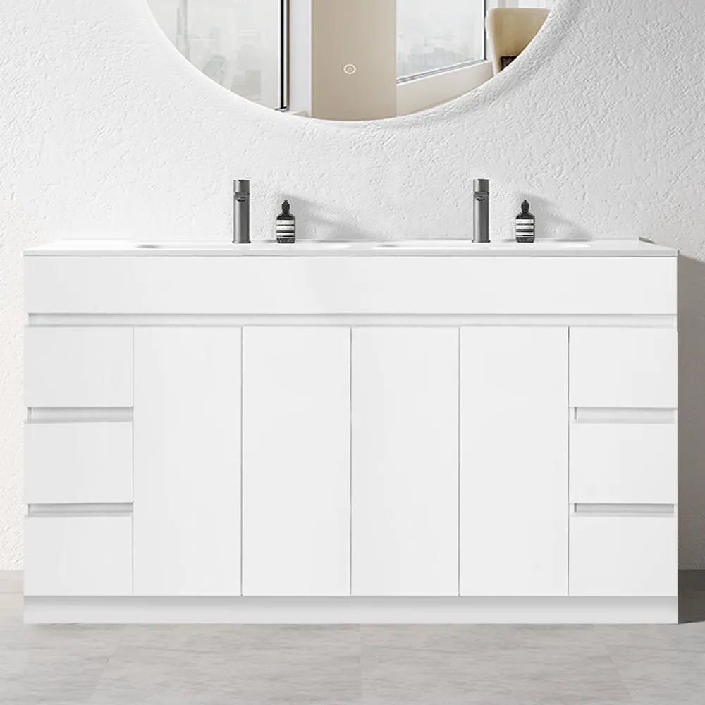 1800MM MADRID WHITE GLOSS PLYWOOD FLOORSTANDING VANITY DOUBLE BASIN - The Tile Collection™
