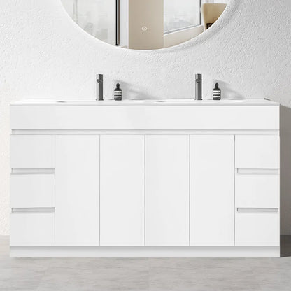 1800MM MADRID WHITE GLOSS PLYWOOD FLOORSTANDING VANITY DOUBLE BASIN - The Tile Collection™