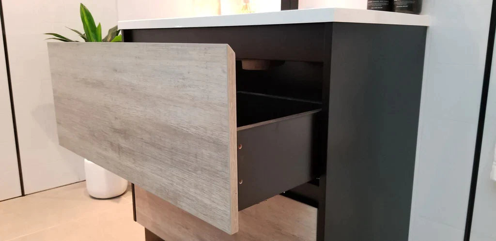 750MM POLO BLACK AND LIGHT OAK FREESTANDING VANITY