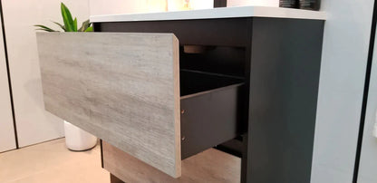 750MM POLO BLACK AND LIGHT OAK FREESTANDING VANITY
