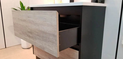 1200MM POLO BLACK AND LIGHT OAK FREESTANDING VANITY SINGLE BASIN - The Tile Collection™