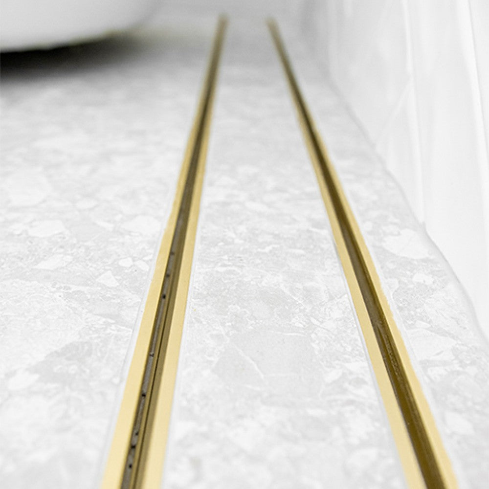 LAUXES SLIMLINE ALUMINIUM TILE INSERT CHANNEL DRAIN - MATTE GOLD