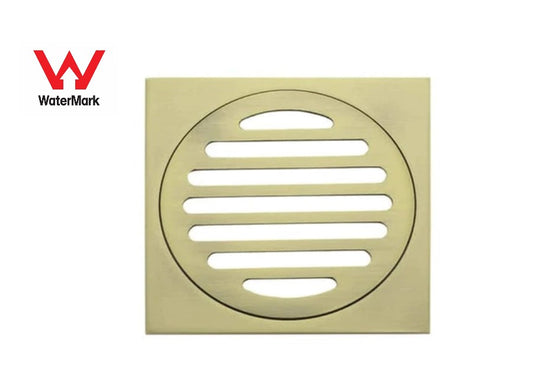 100MM SQUARE FLOOR DRAIN - BRUSHED BRASS