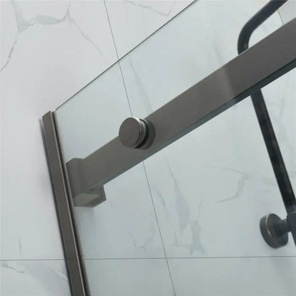 1200X900MM FRAMELESS SHOWER SLIDING DOOR AND RETURN PANEL - BRUSHED GUNMETAL
