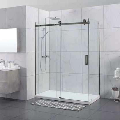 1200X900MM FRAMELESS SHOWER SLIDING DOOR AND RETURN PANEL - BRUSHED GUNMETAL