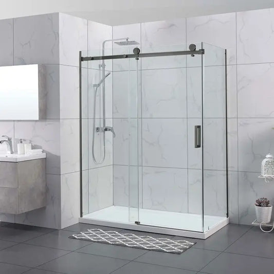 1200X900MM FRAMELESS SHOWER SLIDING DOOR AND RETURN PANEL - BRUSHED GUNMETAL