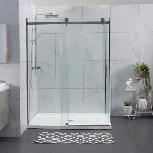 1200X900MM FRAMELESS SHOWER SLIDING DOOR AND RETURN PANEL - BRUSHED GUNMETAL