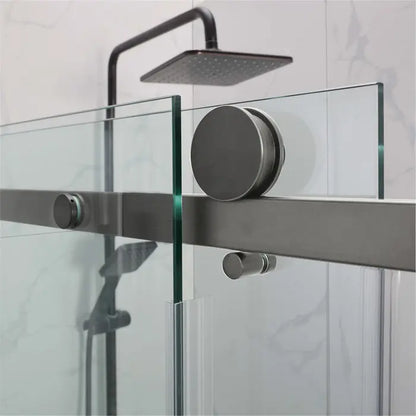 1200X900MM FRAMELESS SHOWER SLIDING DOOR AND RETURN PANEL - BRUSHED GUNMETAL