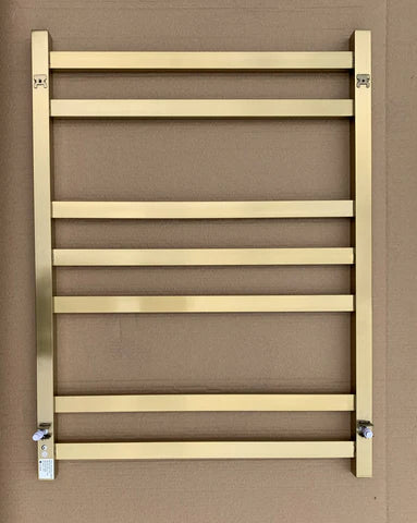 7 FLAT BAR SQUARE HEATED TOWEL RAIL HTR 800H*600W*120D- BRUSHED GOLD
