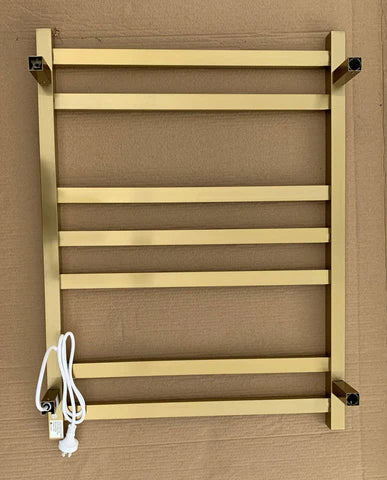 7 FLAT BAR SQUARE HEATED TOWEL RAIL HTR 800H*600W*120D- BRUSHED GOLD