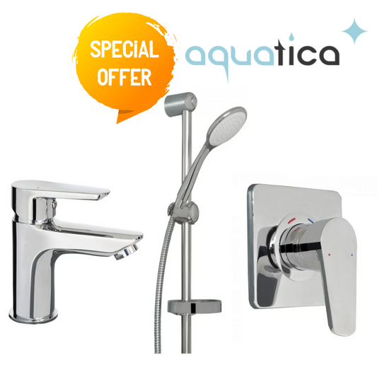 AQUATICA SALUTO ALL PRESSURE - 3 PIECE COMBO SET SHOWER SLIDE/ SHOWER MIXER/ BASIN MIXER CHROME