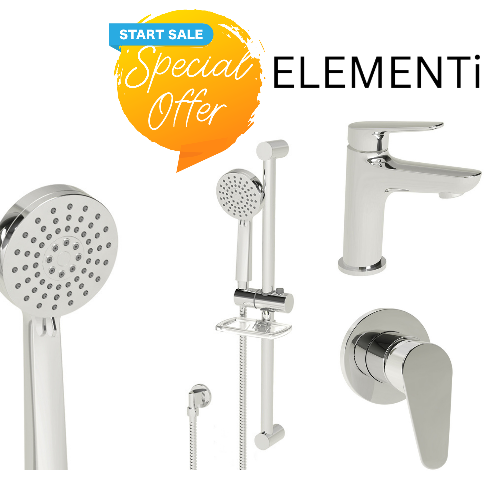 ELEMENTI CURA 3 PIECE COMBO SET SHOWER SLIDE/ SHOWER MIXER/ BASIN MIXER - The Tile Collection™