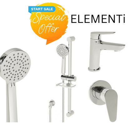 ELEMENTI CURA 3 PIECE COMBO SET SHOWER SLIDE/ SHOWER MIXER/ BASIN MIXER - The Tile Collection™