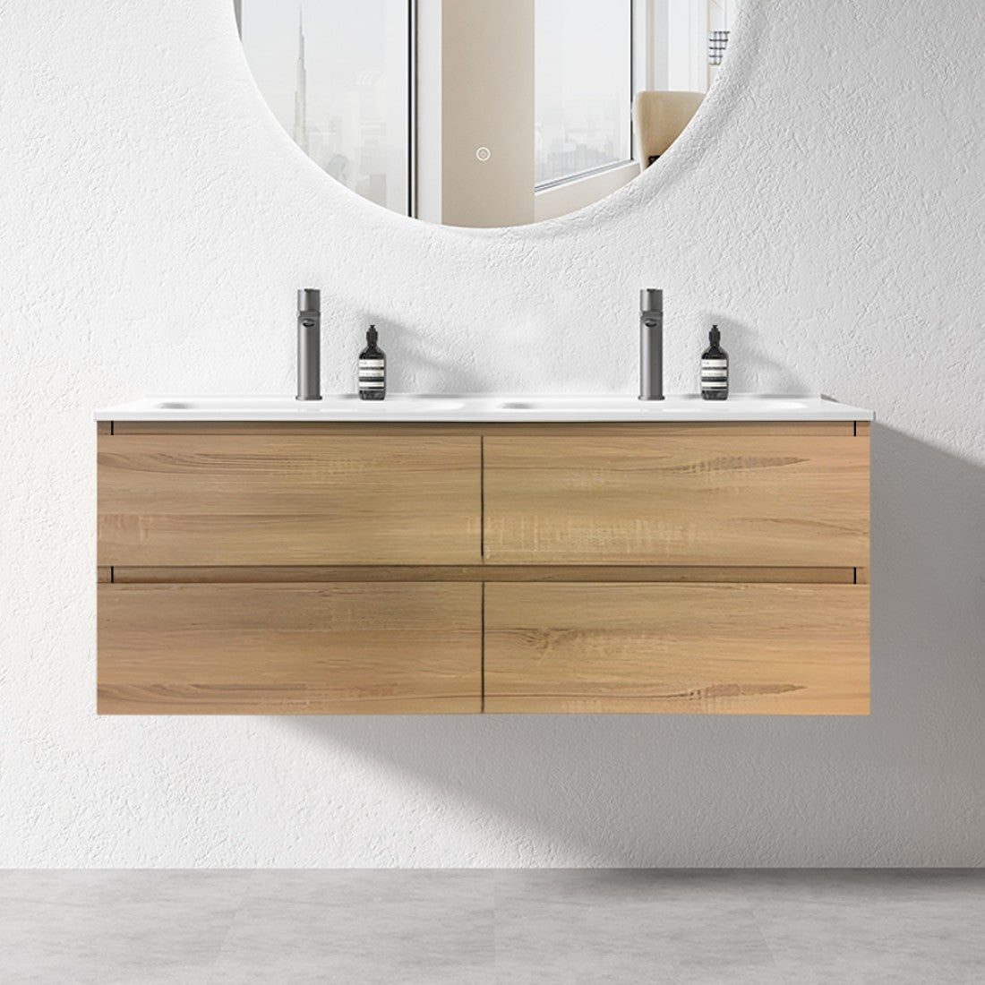 NELSON WALL HUNG VANITY | 1500MM | LIGHT OAK | DOUBLE BASIN | PLYWOOD - The Tile Collection™