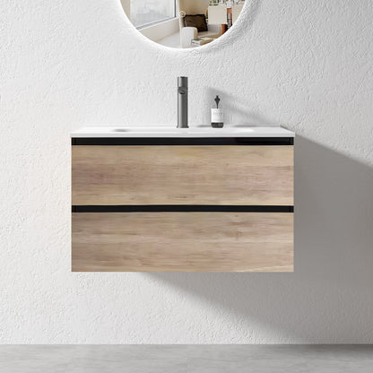 NELSON WALL HUNG VANITY | 750MM | BLACK & LIGHT OAK | PLYWOOD - The Tile Collection™