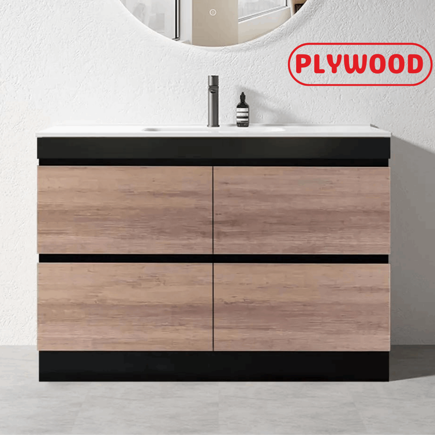 1500MM POLO BLACK AND LIGHT OAK PLYWOOD FLOORSTANDING VANITY SINGLE BASIN - The Tile Collection™