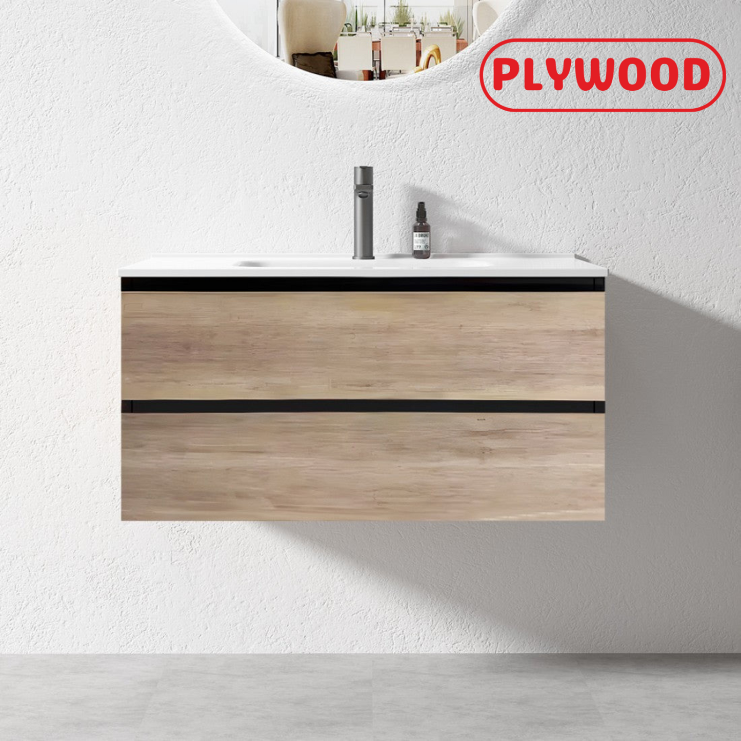 NELSON WALL HUNG VANITY | 900MM | BLACK & LIGHT OAK | PLYWOOD - The Tile Collection™