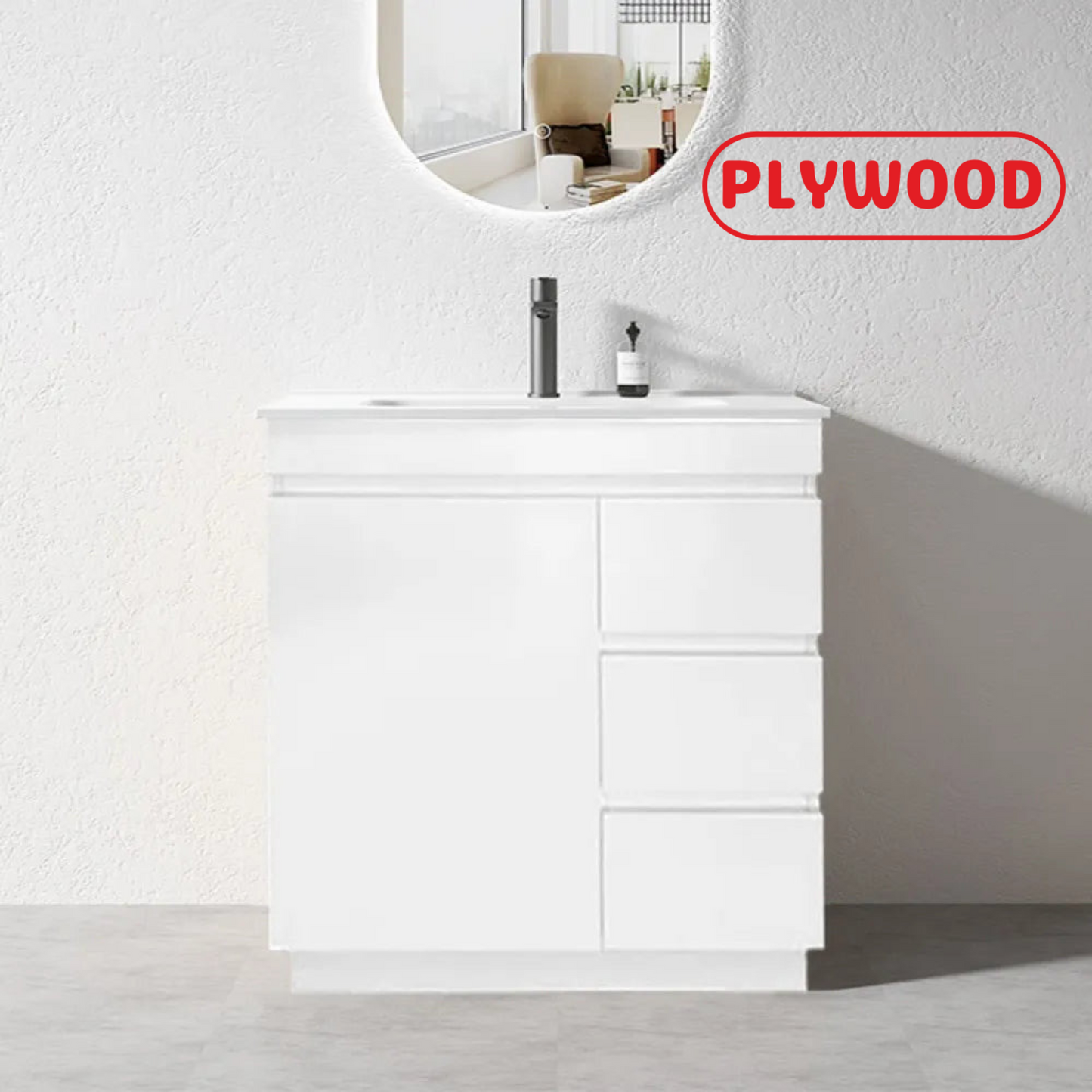 900MM MADRID WHITE GLOSS PLYWOOD FLOORSTANDING VANITY WITH CERAMIC TOP - The Tile Collection™