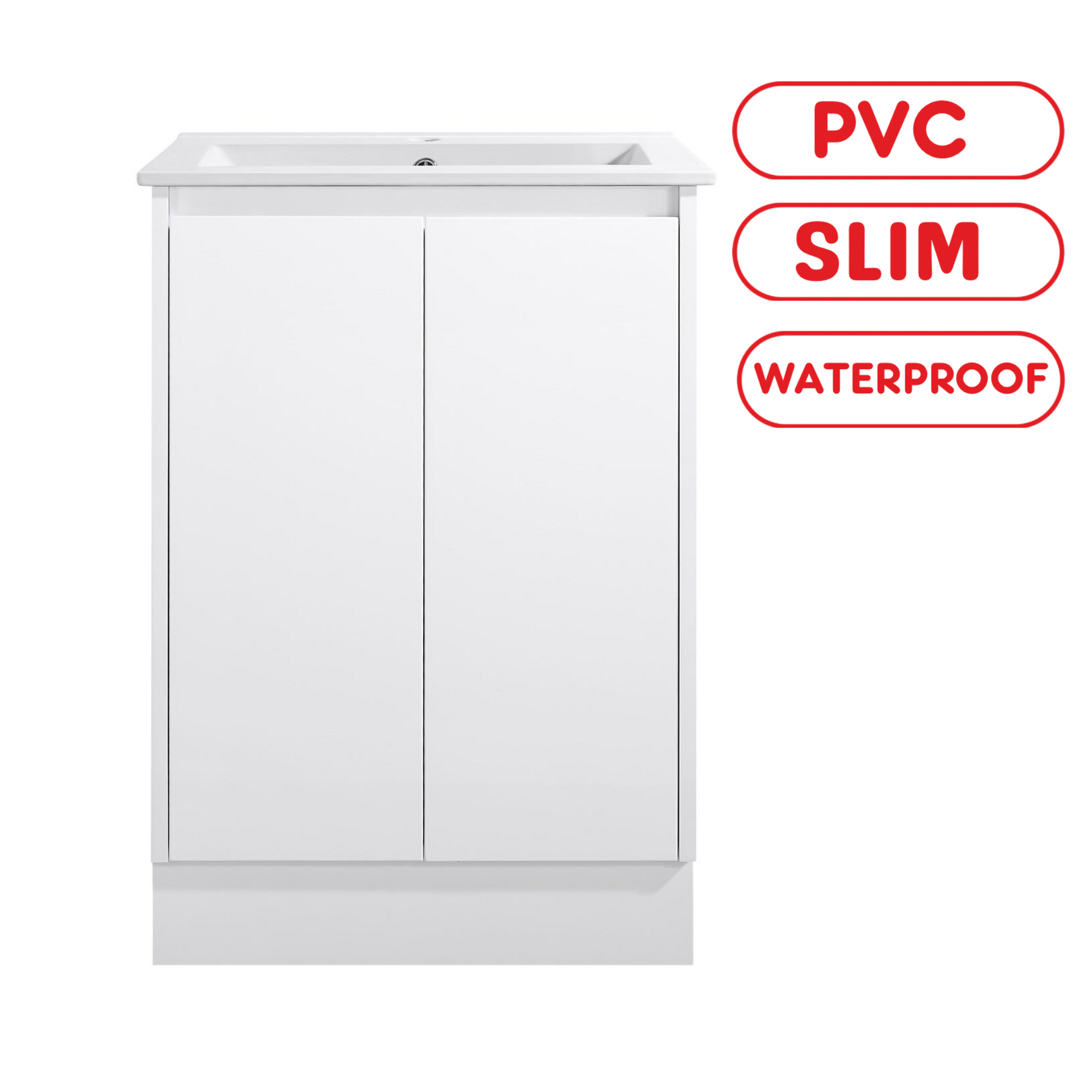 600MM SLIM PVC WHITE FLOORSTANDING VANITY 100% WATERPROOF WITH CERAMIC TOP - The Tile Collection™