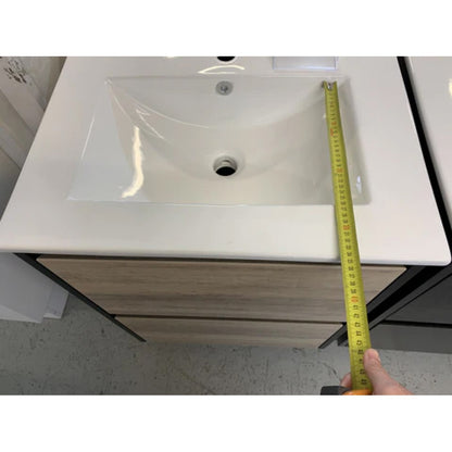600MM POLO BLACK AND LIGHT OAK FLOORSTANDING VANITY WITH CERAMIC TOP - The Tile Collection™