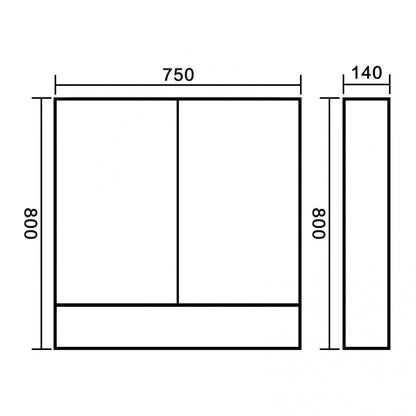 BATHROOM MIRROR CABINET WITH SHELF | 750MM | NATURAL OAK | PLYWOOD