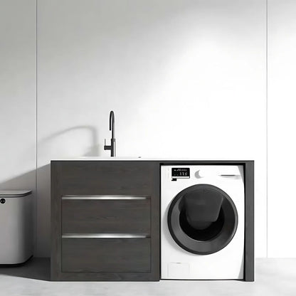 1500MM CHARRED ASH PLYWOOD LAUNDRY STATION | STONE BENCHTOP | STAINLESS STEEL SINK - The Tile Collection™