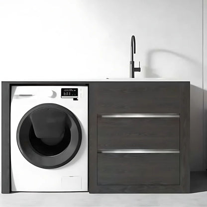 1500MM CHARRED ASH PLYWOOD LAUNDRY STATION | STONE BENCHTOP | STAINLESS STEEL SINK - The Tile Collection™