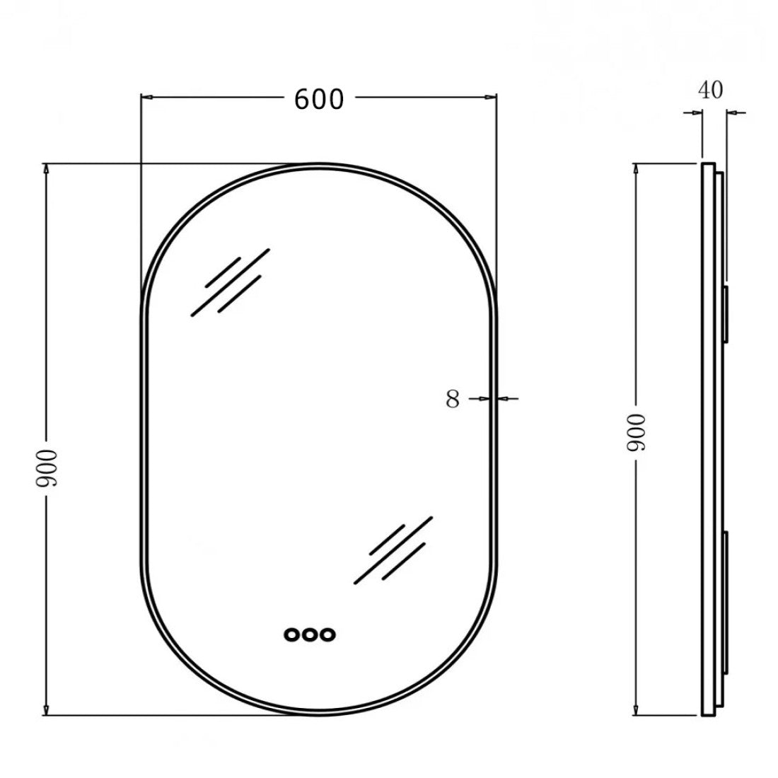 OVAL BACKLIT LED MIRROR WITH MOTION SENSOR | GUNMETAL FRAME | DEFOGGER | 3 COLOURS LIGHTS