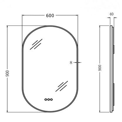 OVAL BACKLIT LED MIRROR WITH MOTION SENSOR | GUNMETAL FRAME | DEFOGGER | 3 COLOURS LIGHTS