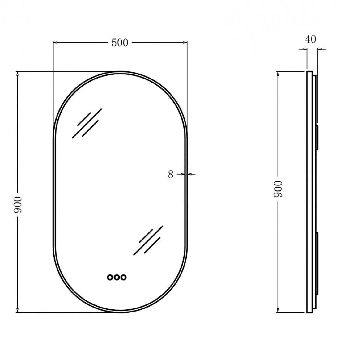 OVAL BACKLIT LED MIRROR WITH MOTION SENSOR | GUNMETAL FRAME | DEFOGGER | 3 COLOURS LIGHTS