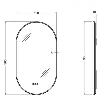 OVAL BACKLIT LED MIRROR WITH MOTION SENSOR | GUNMETAL FRAME | DEFOGGER | 3 COLOURS LIGHTS