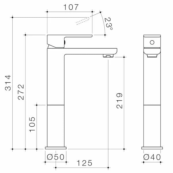 Caroma Luna tall basin mixer measurements