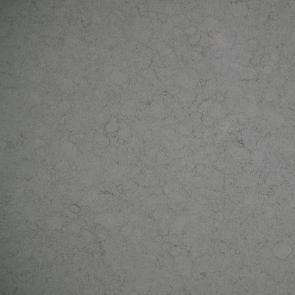 Grey engineered quartz stone benchtop with cool grey base and subtle broken marble veining — honed finish, 20mm custom cut vanity top